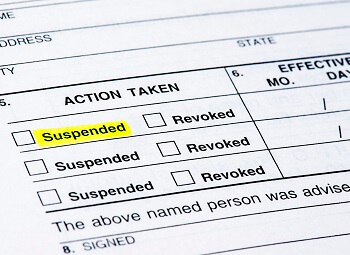 A form with an action taken section that has several checkboxes for suspended and revoked, the first suspended checkbox is highlighted